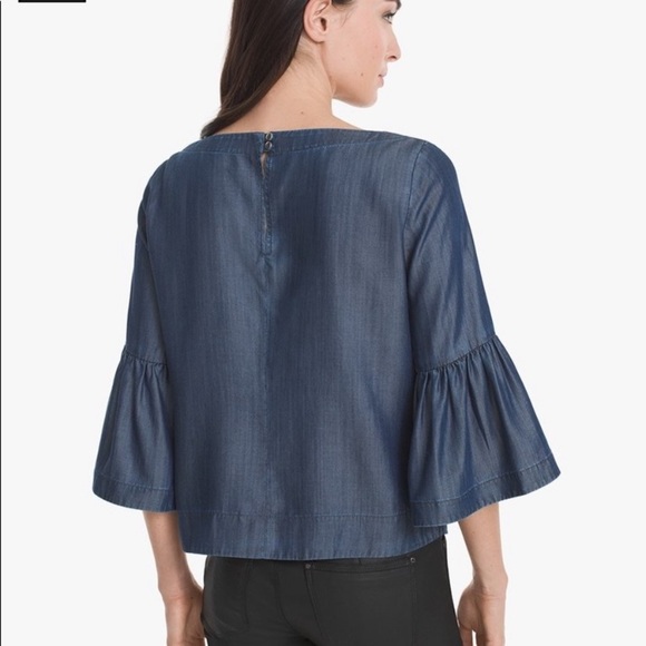 Blue chambray denim colored bell sleeve top - Picture 2 of 7